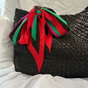 Liz Claiborne Black Woven Shoulder Bag with Vibrant Scarf